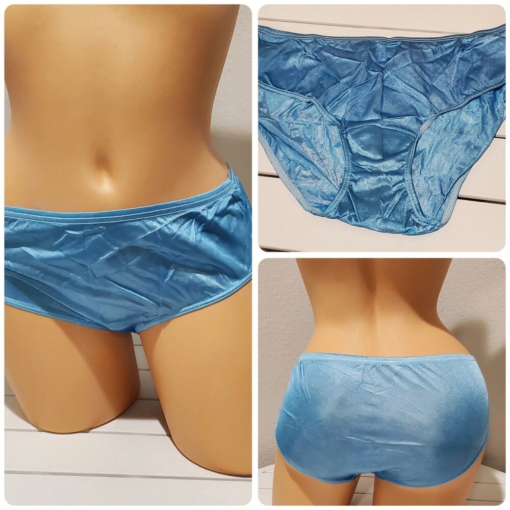 Shadowline 11032 Bikini Panty Shiny Nylon Full Cut Silky Blue Opal